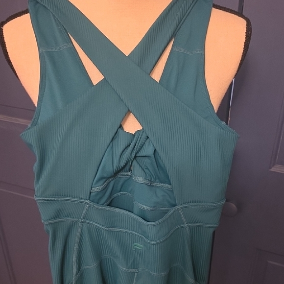 5/$40 Fabletics Teal Twist Knot-Front Onesie Open Back Jumpsuit W Pockets Small - Picture 5 of 9